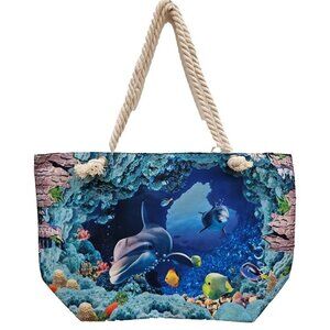 Beach Bag Women Large Beach Pool Tote Bag, Waterproof Rope Handles Zipper, NEW